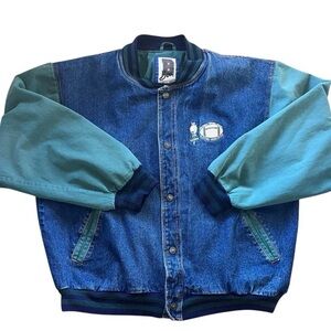 Vintage Boa XXL Jim Thorpe National Football League Denim Jean Jacket Green Blue
